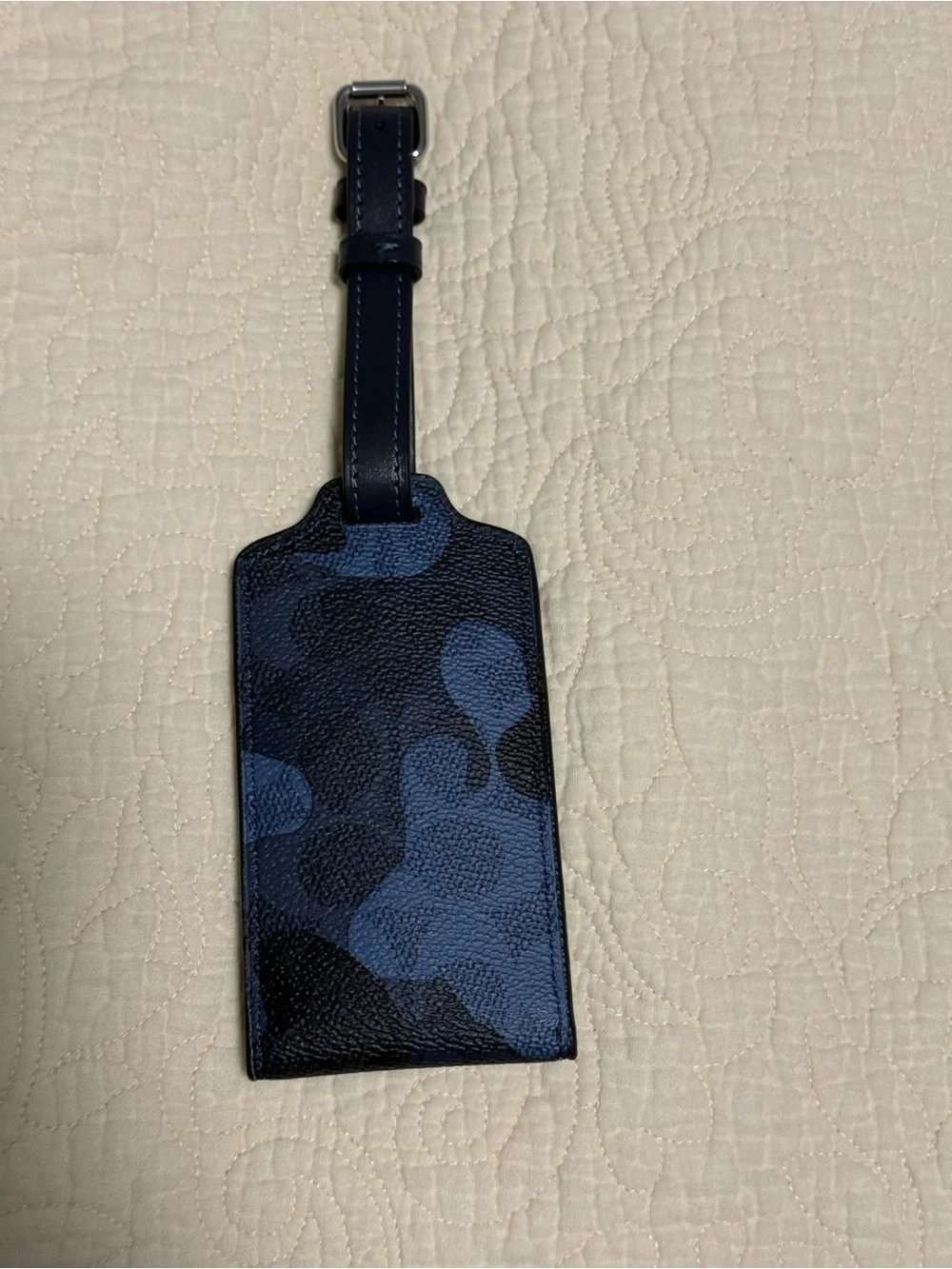 Coach Unisex Black and Blue Camouflage Leather Luggage Tag! NWT